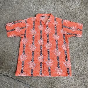 Vtg ANCHOR BLUE Dragon Fiber Wire Print Streetwear Skate Button Up Shirt Lg USA